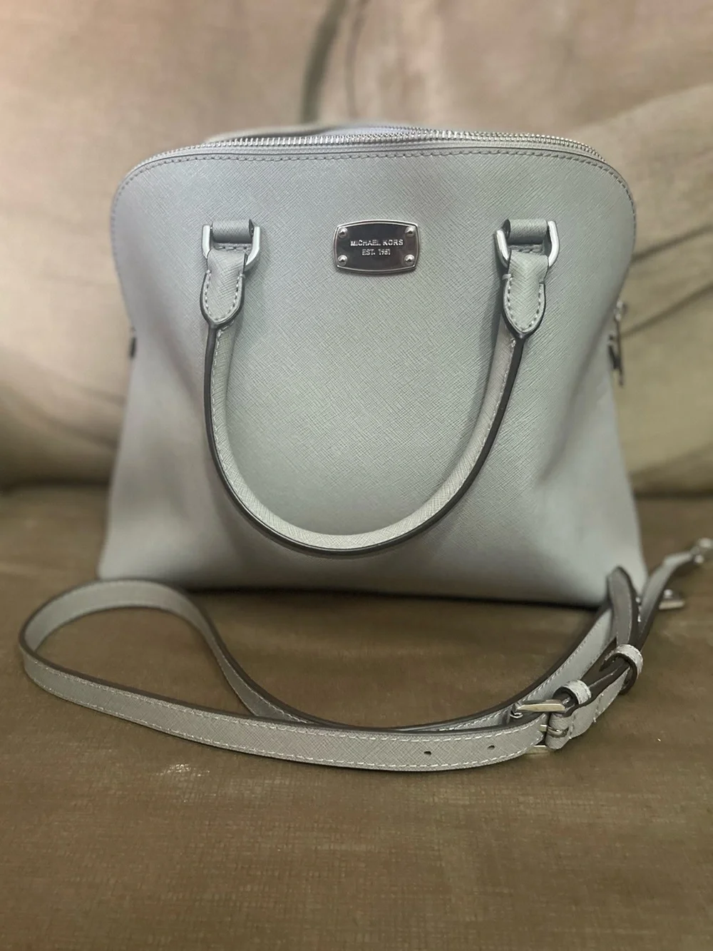 Michael Kors Light Gray Saffiano Dome Satchel